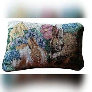 Linden Picken Vintage Floral Bunny Tapestry Pillow 12 x 8